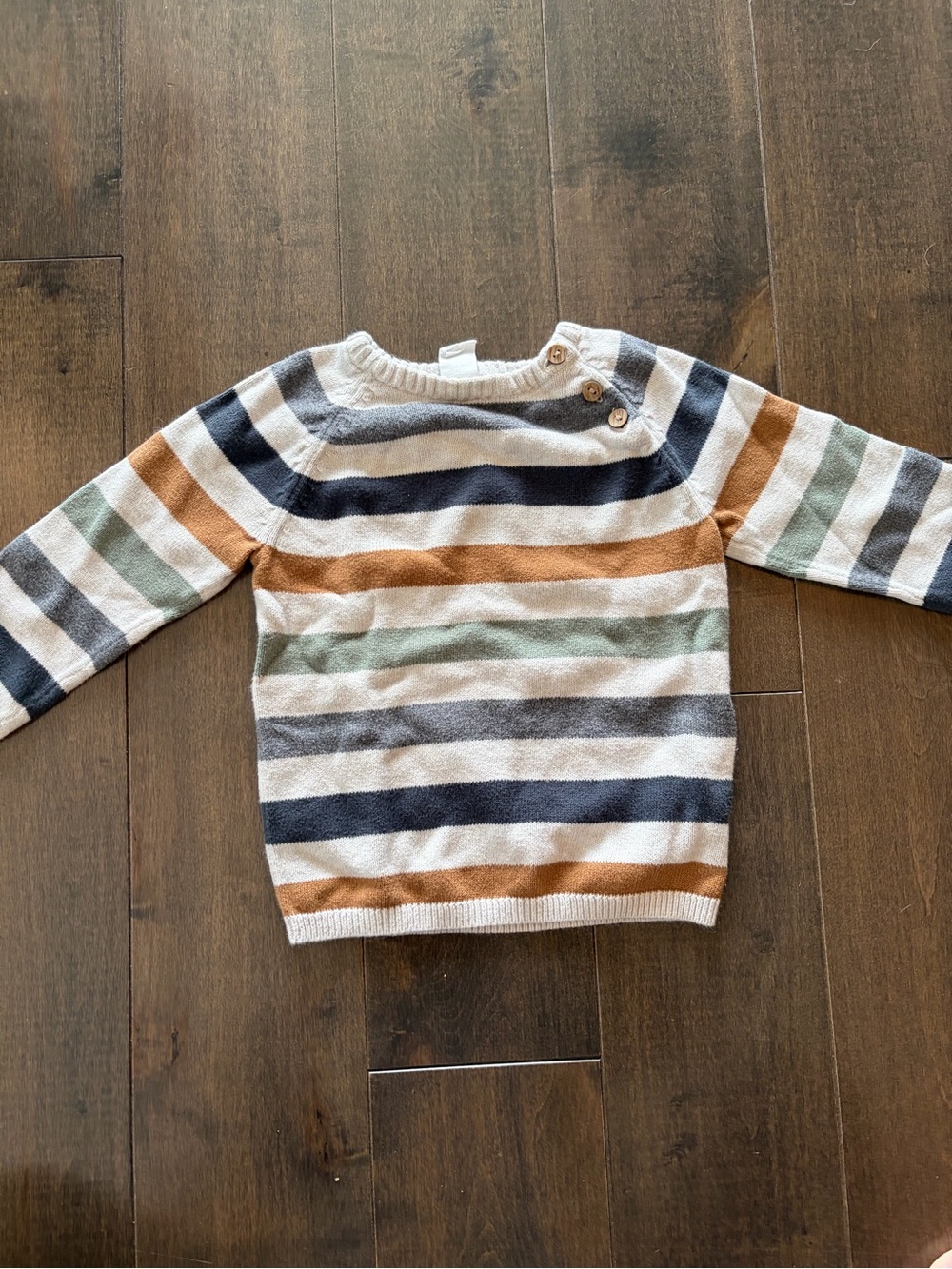 H&M Striped Button-Shoulder Sweater in White, Navy, Gray, Tan, Sage